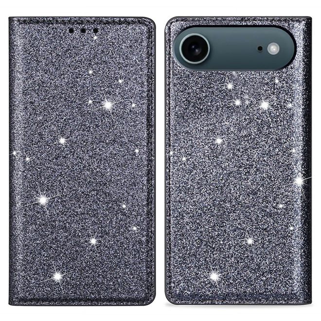 iPhone Air Handy Hülle - Glitzer Leder Bookcover - PU Leather Bling Series - grau