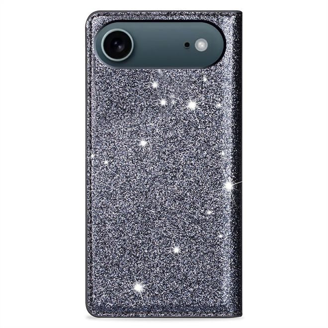 iPhone Air Handy Hülle - Glitzer Leder Bookcover - PU Leather Bling Series - grau