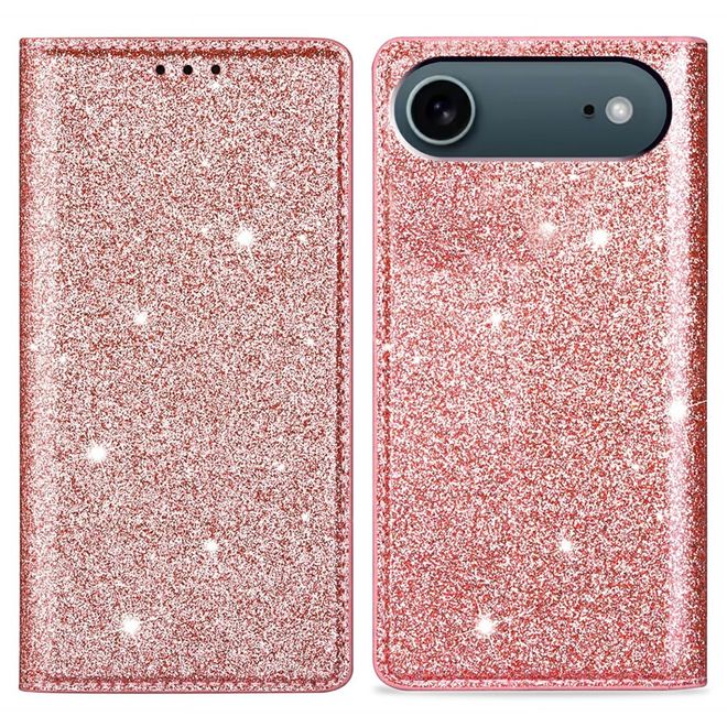 iPhone Air Handy Hülle - Glitzer Leder Bookcover - PU Leather Bling Series - rosegold
