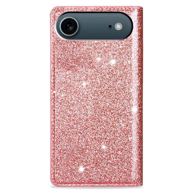 iPhone Air Handy Hülle - Glitzer Leder Bookcover - PU Leather Bling Series - rosegold