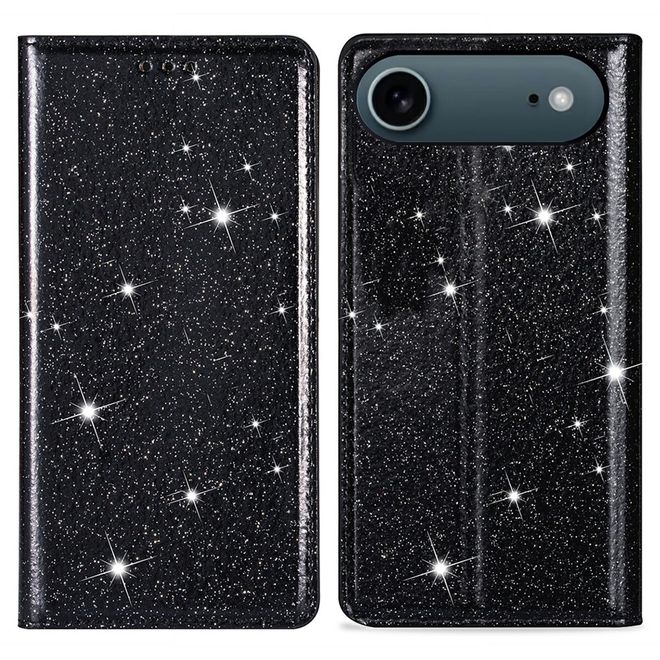 iPhone Air Handy Hülle - Glitzer Leder Bookcover - PU Leather Bling Series - schwarz