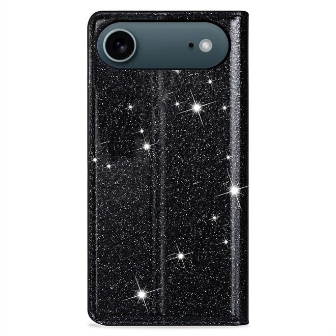iPhone Air Handy Hülle - Glitzer Leder Bookcover - PU Leather Bling Series - schwarz
