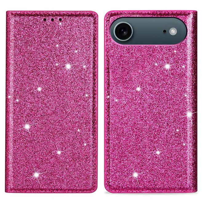 iPhone Air Handy Hülle - Glitzer Leder Bookcover - PU Leather Bling Series - pink