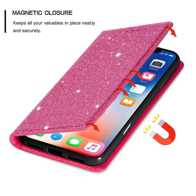 iPhone Air Handy Hülle - Glitzer Leder Bookcover - PU Leather Bling Series - pink