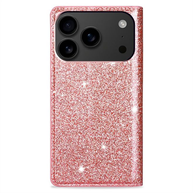 iPhone 17 Pro Handy Hülle - Glitzer Leder Bookcover - PU Leather Bling Series - rosegold