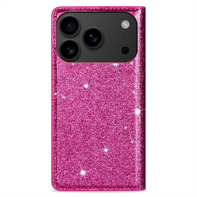 iPhone 17 Pro Handy Hülle - Glitzer Leder Bookcover - PU Leather Bling Series - pink