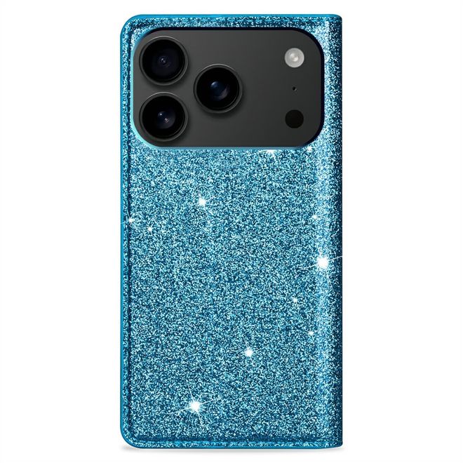 iPhone 17 Pro Max Handy Hülle - Glitzer Leder Bookcover - PU Leather Bling Series - blau