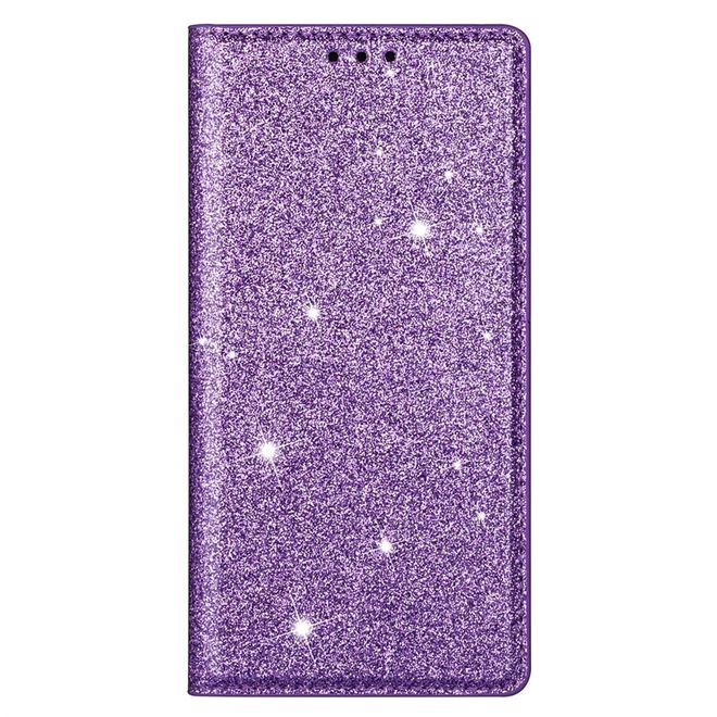 iPhone 17 Pro Max Handy Hülle - Glitzer Leder Bookcover - PU Leather Bling Series - purpur