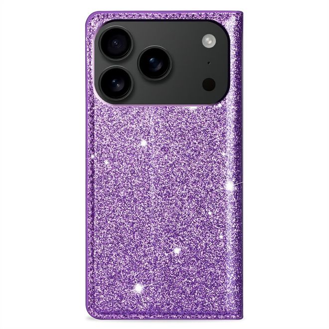 iPhone 17 Pro Max Handy Hülle - Glitzer Leder Bookcover - PU Leather Bling Series - purpur