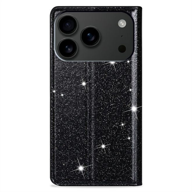 iPhone 17 Pro Max Handy Hülle - Glitzer Leder Bookcover - PU Leather Bling Series - schwarz
