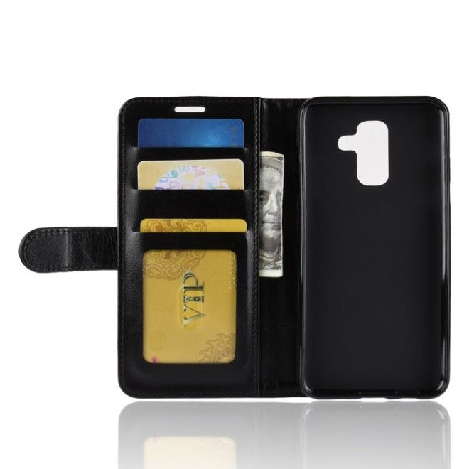 Samsung Galaxy A6+ (2018) Handyhülle - Crazy Horse Leder Bookcover Series - schwarz