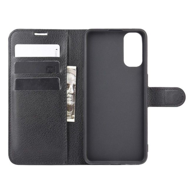 Oppo Reno4 5G Phone Case - Litchi Leather Bookcover Series - Black
