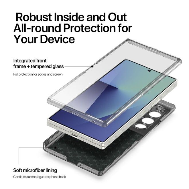 Dux Ducis - Samsung Galaxy Z Fold7 Hülle - Leder Hardcase mit 360° Standfunktion - Stex Stand Series - schwarz/transparent