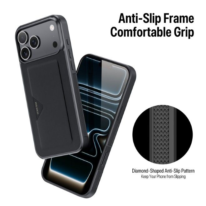 Dux Ducis - iPhone 17 Pro Hülle - Hardcase mit Kartenfach - Pocard Series - schwarz