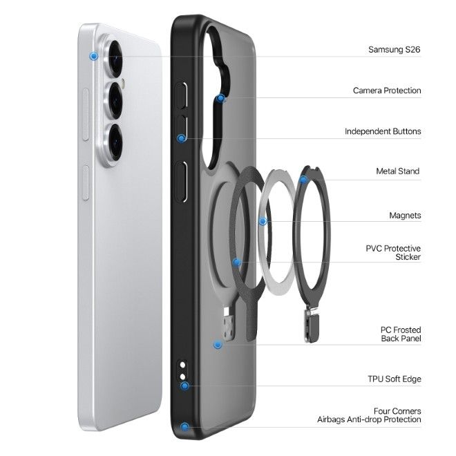 Dux Ducis - Samsung Galaxy S26 Hülle - TPU und PC Hardcase - MagSafe kompatibel - Yind MagSafe Kickstand Series - schwarz