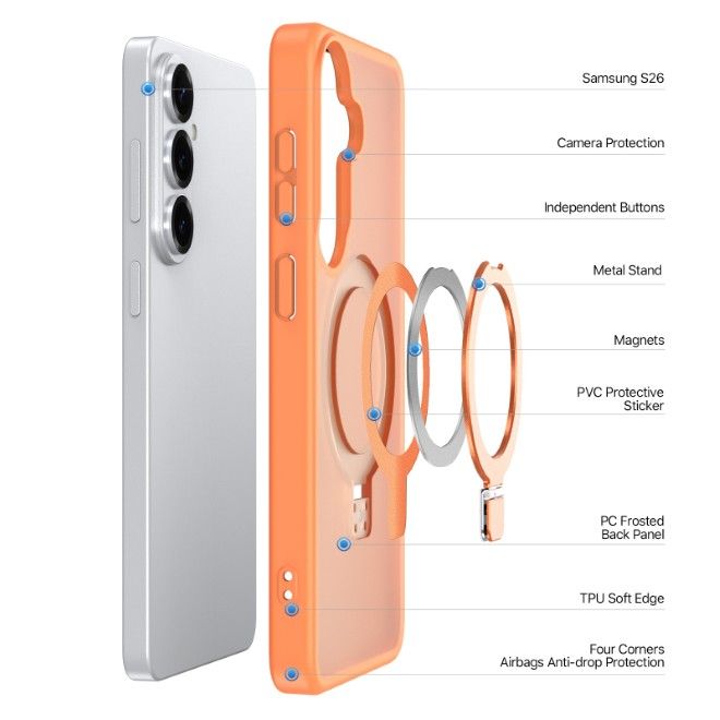 Dux Ducis - Samsung Galaxy S26 Hülle - TPU und PC Hardcase - MagSafe kompatibel - Yind MagSafe Kickstand Series - orange