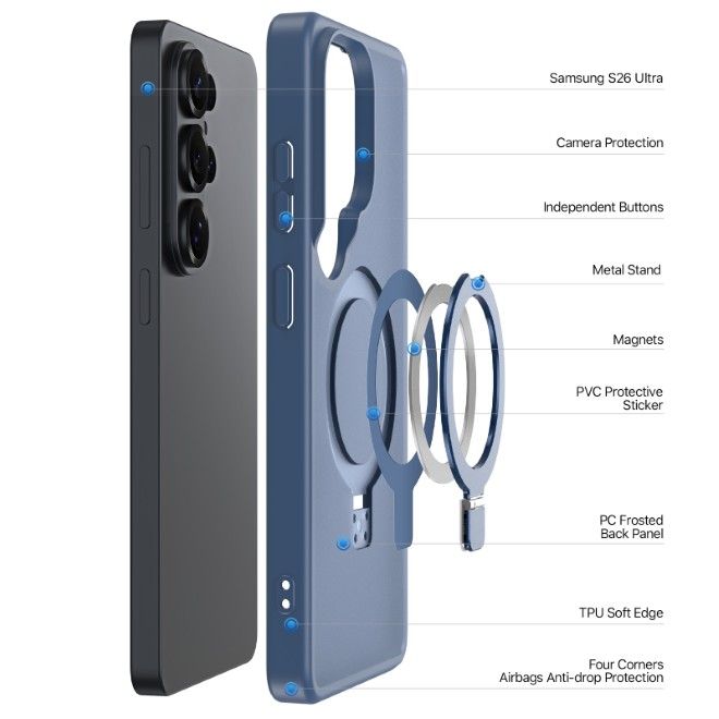 Dux Ducis - Samsung Galaxy S26 Ultra Hülle - TPU und PC Hardcase - MagSafe kompatibel - Yind MagSafe Kickstand Series - dunkelblau