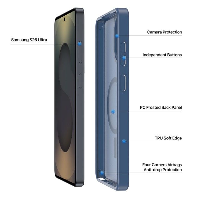 Dux Ducis - Samsung Galaxy S26 Ultra Hülle - TPU und PC Hardcase - MagSafe kompatibel - Yind MagSafe Kickstand Series - dunkelblau