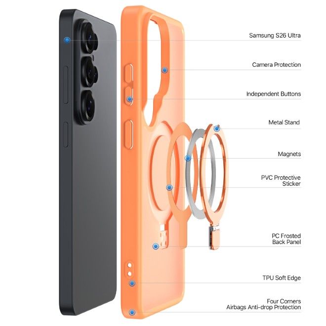 Dux Ducis - Samsung Galaxy S26 Ultra Hülle - TPU und PC Hardcase - MagSafe kompatibel - Yind MagSafe Kickstand Series - orange