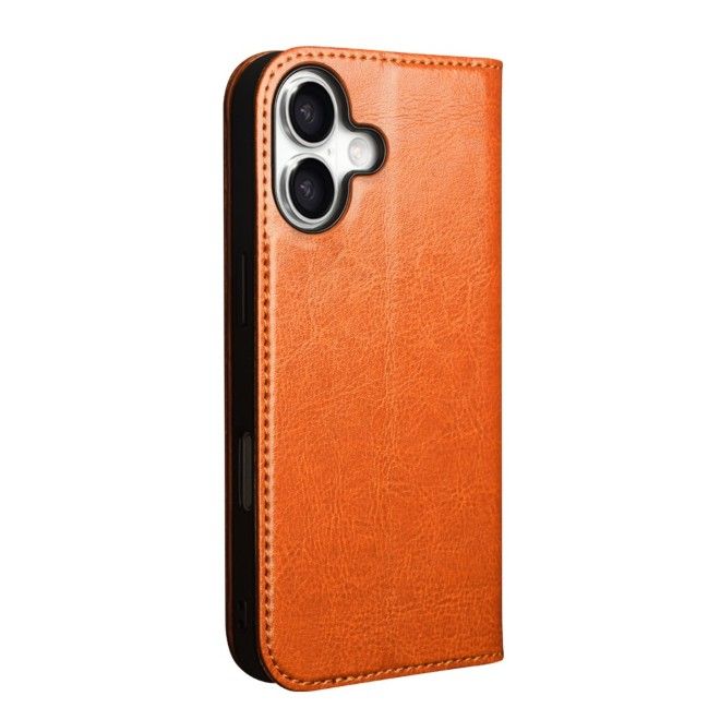 Qialino - iPhone 17 Genuine Leather Case - Exquisite Series Bookcover - Light Brown