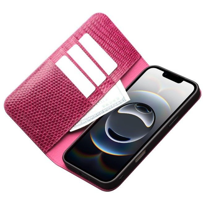 Qialino - iPhone Air Genuine Leather Case - Crocodile Series Bookcover - Pink