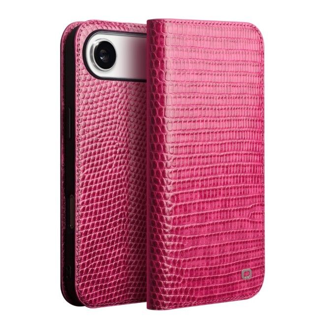 Qialino - iPhone Air Genuine Leather Case - Crocodile Series Bookcover - Pink