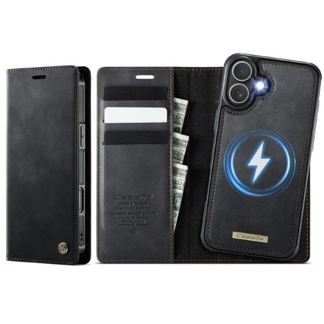 Caseme - iPhone 17 Kunstleder Hülle - Business Series MagSafe Bookcover - schwarz