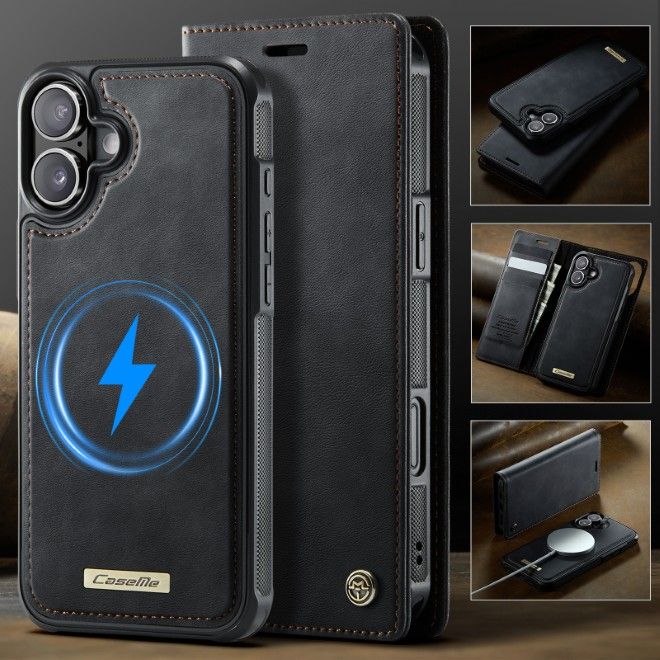 Caseme - iPhone 17 Kunstleder Hülle - Business Series MagSafe Bookcover - schwarz