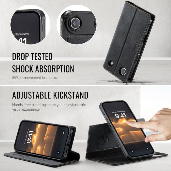 Étui Caseme pour iPhone Air en similicuir - Série Business - Compatible MagSafe - Noir