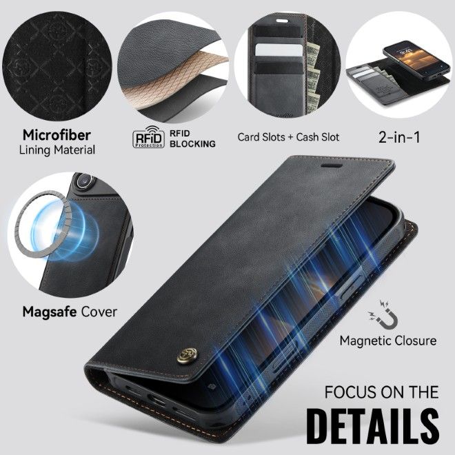Étui Caseme pour iPhone Air en similicuir - Série Business - Compatible MagSafe - Noir