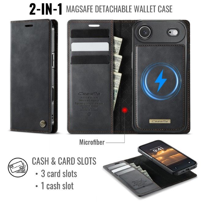 Étui Caseme pour iPhone Air en similicuir - Série Business - Compatible MagSafe - Noir