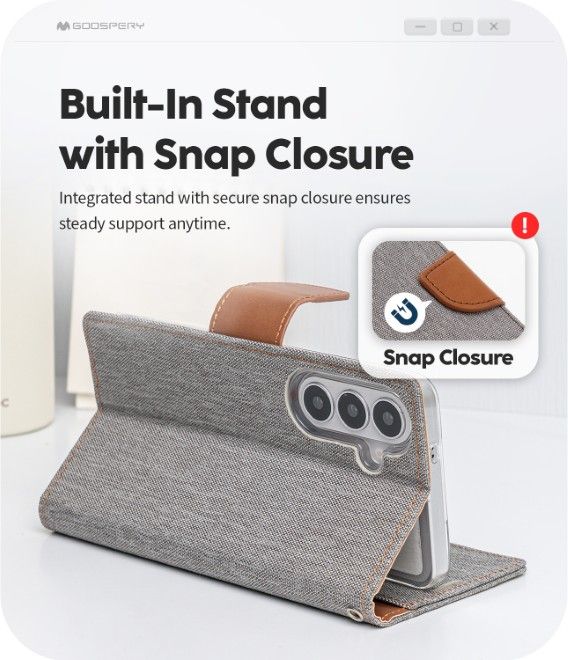 Goospery - Samsung Galaxy S26+ Hülle - Bookcover - Canvas Diary Series - grau/camel