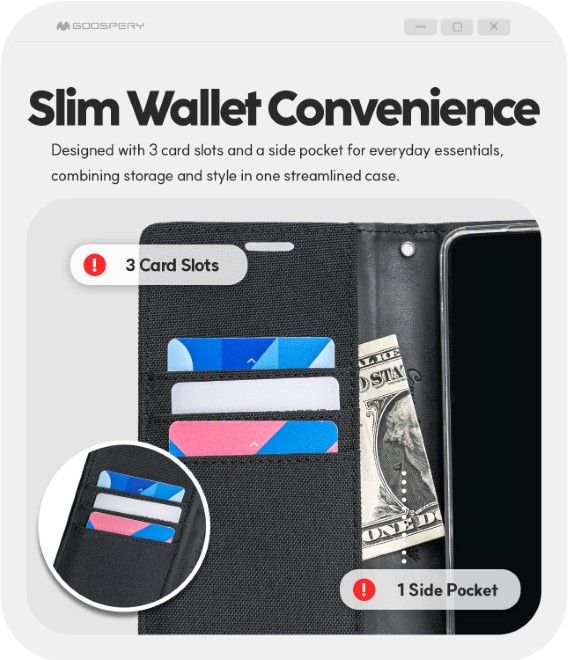 Goospery - Samsung Galaxy S26 Ultra Hülle - Bookcover - Canvas Diary Series - schwarz