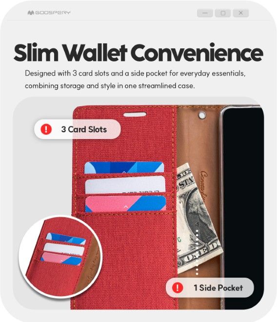 Goospery - Samsung Galaxy S26 Ultra Hülle - Bookcover - Canvas Diary Series - rot/camel