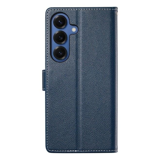 Samsung Galaxy S26 Handy Hülle - Litchi Leder Bookcover Series - dunkelblau