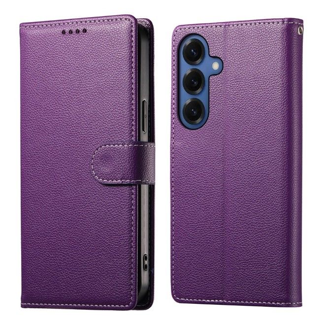 Samsung Galaxy S26 Handy Hülle - Litchi Leder Bookcover Series - purpur