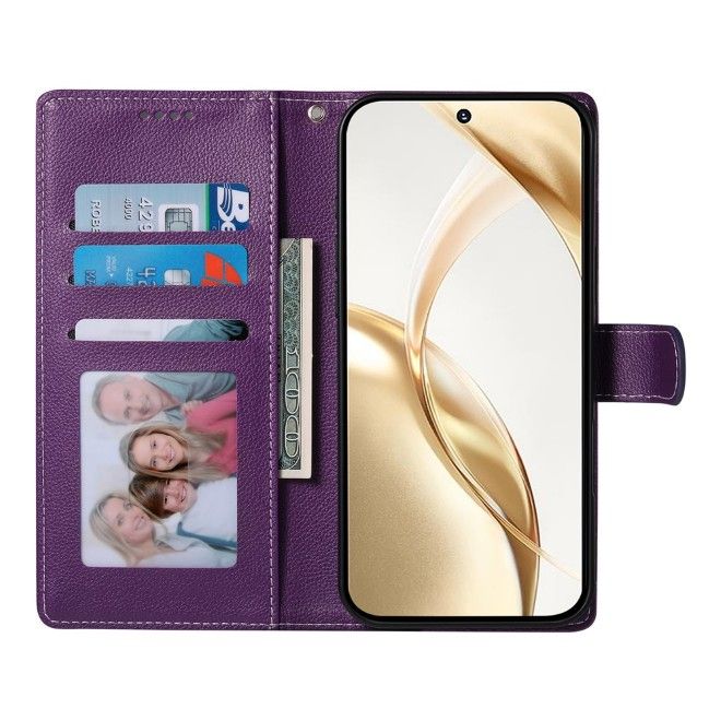 Samsung Galaxy S26 Handy Hülle - Litchi Leder Bookcover Series - purpur