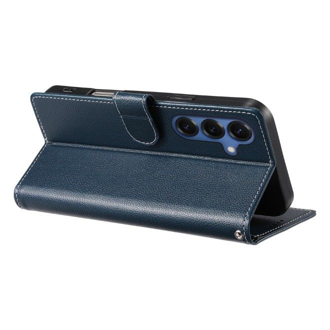 Samsung Galaxy S26+ Handy Hülle - Litchi Leder Bookcover Series - dunkelblau