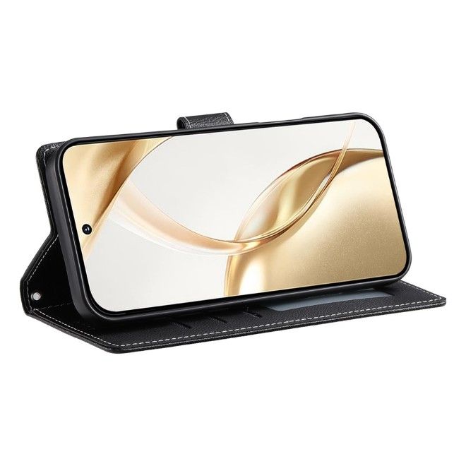 Samsung Galaxy S26 Ultra Handy Hülle - Litchi Leder Bookcover Series - schwarz