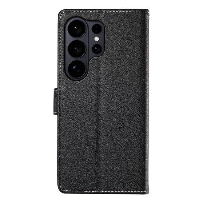 Samsung Galaxy S26 Ultra Handy Hülle - Litchi Leder Bookcover Series - schwarz