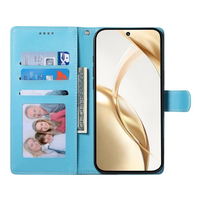Samsung Galaxy S26 Ultra Handy Hülle - Litchi Leder Bookcover Series - hellblau