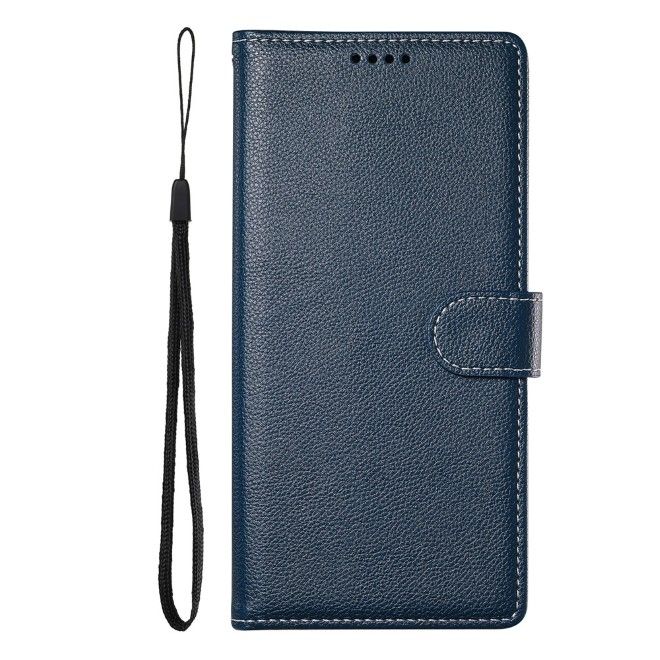 Samsung Galaxy S26 Ultra Handy Hülle - Litchi Leder Bookcover Series - dunkelblau