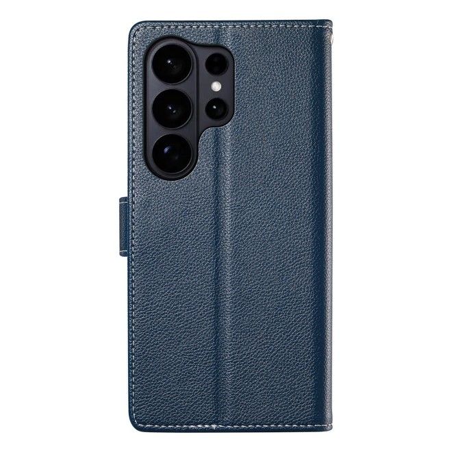 Samsung Galaxy S26 Ultra Handy Hülle - Litchi Leder Bookcover Series - dunkelblau