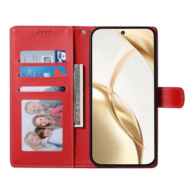 Samsung Galaxy S26 Ultra Handy Hülle - Litchi Leder Bookcover Series - rot