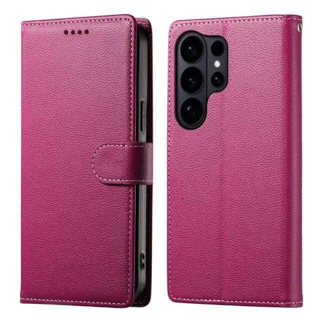 Samsung Galaxy S26 Ultra Handy Hülle - Litchi Leder Bookcover Series - rosa