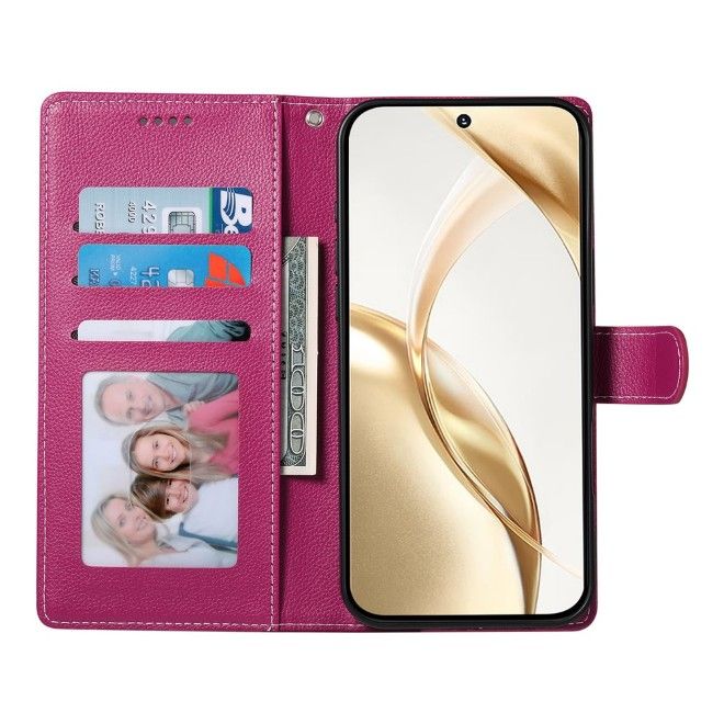 Samsung Galaxy S26 Ultra Handy Hülle - Litchi Leder Bookcover Series - rosa