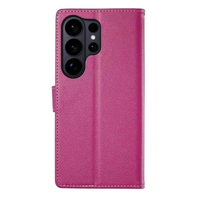 Samsung Galaxy S26 Ultra Handy Hülle - Litchi Leder Bookcover Series - rosa
