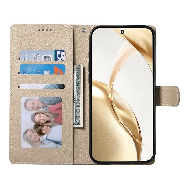 Samsung Galaxy S26 Ultra Handy Hülle - Litchi Leder Bookcover Series - beige