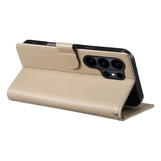 Samsung Galaxy S26 Ultra Handy Hülle - Litchi Leder Bookcover Series - beige