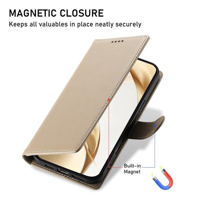 Samsung Galaxy S26 Ultra Handy Hülle - Litchi Leder Bookcover Series - beige